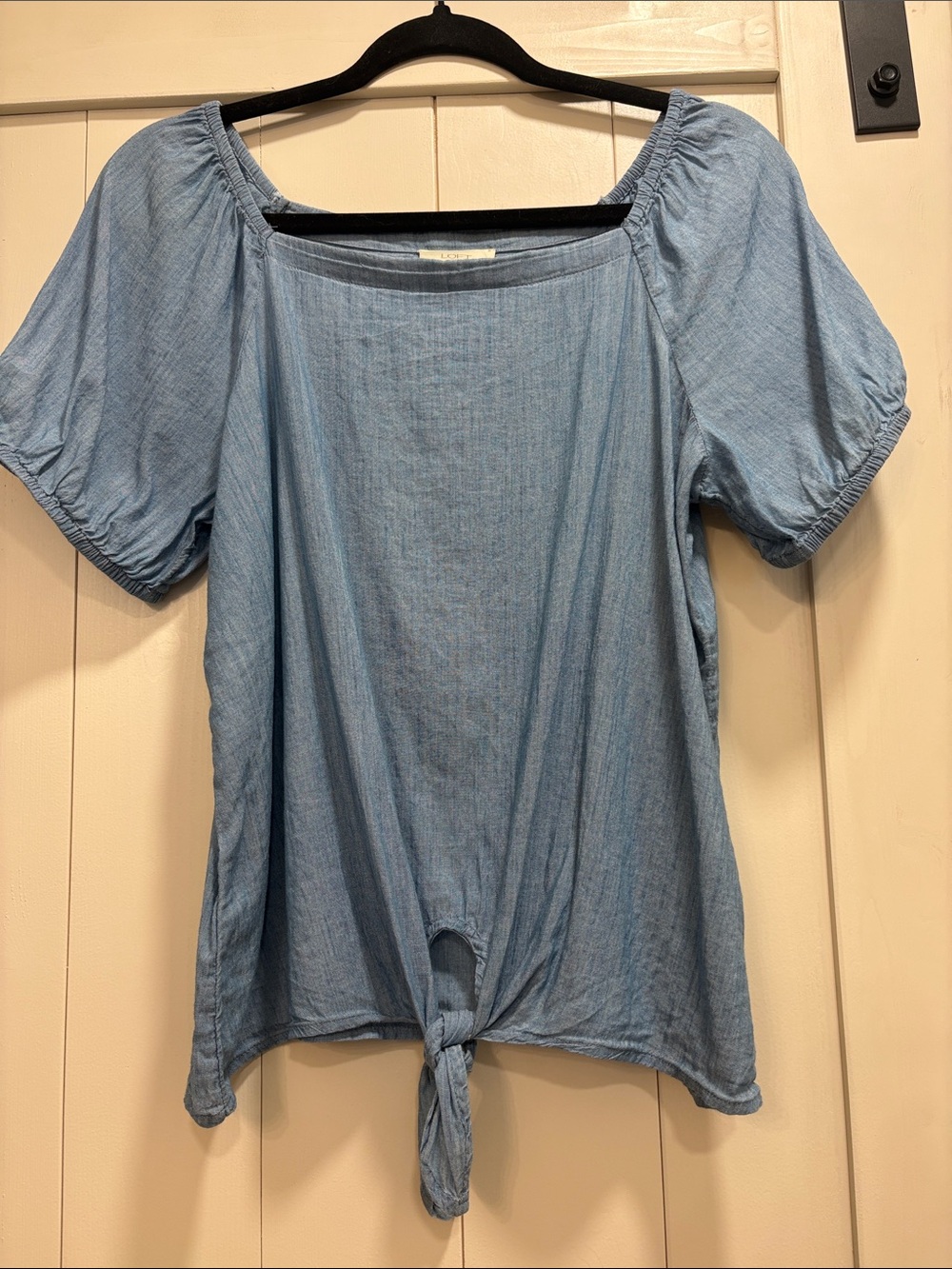 LOFT Light Blue Tie-Knot Square Neck Top